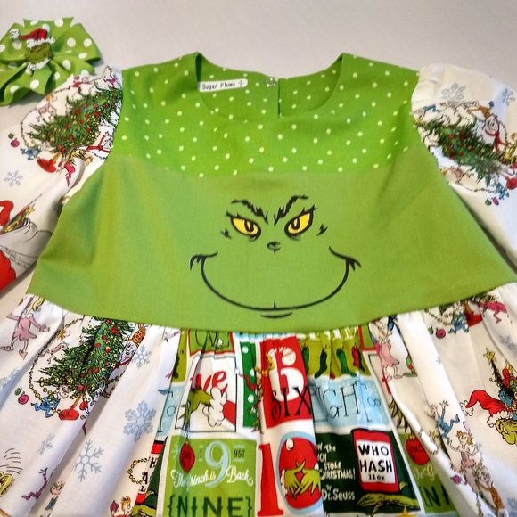 Grinch Dr. Suess Twirl Dress & Matching Hairbow - Picture 3 of 7